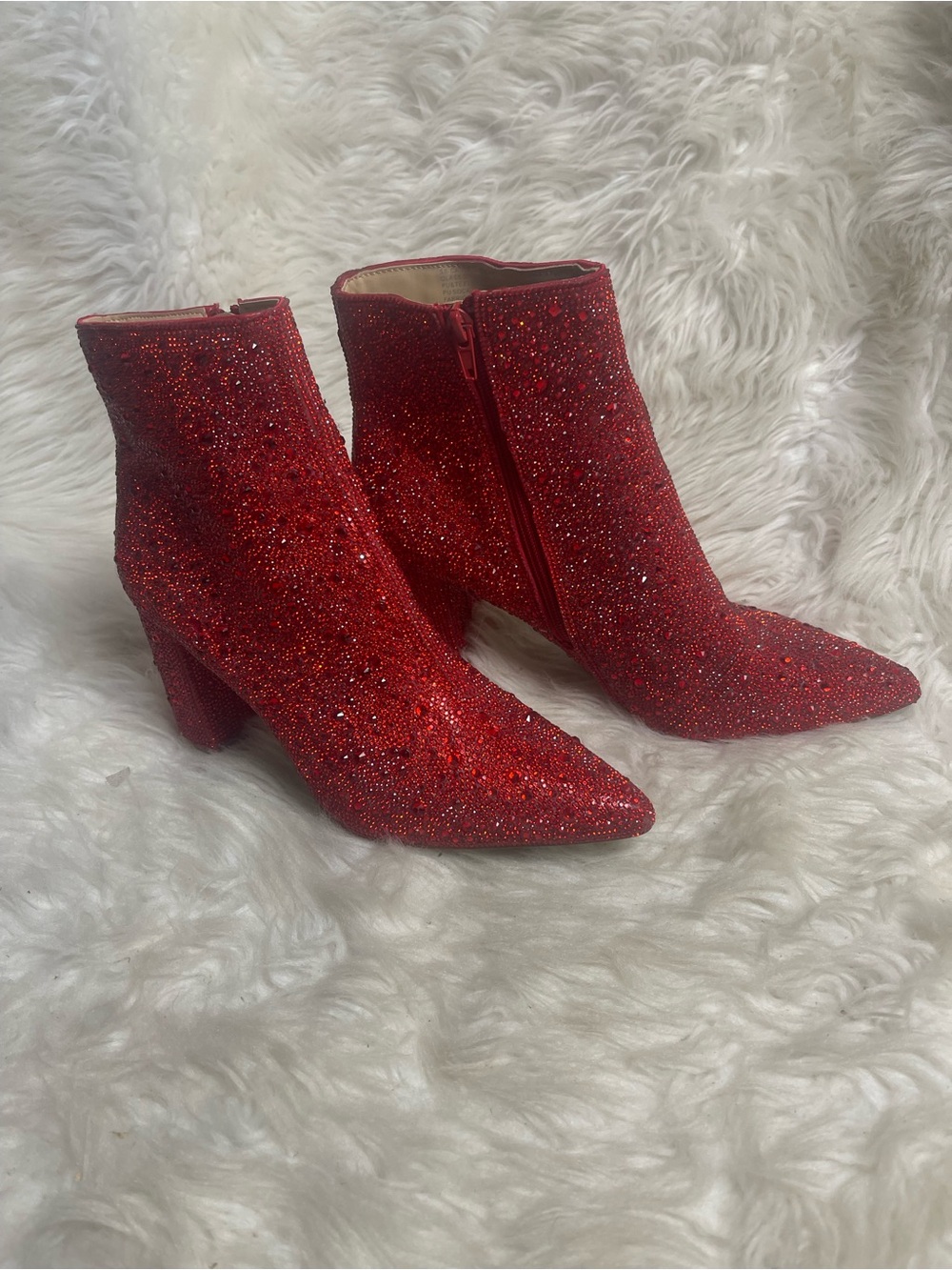 Betsey Johnson SB-Cady ankle boots with an all over red rhinestones finish SZ9